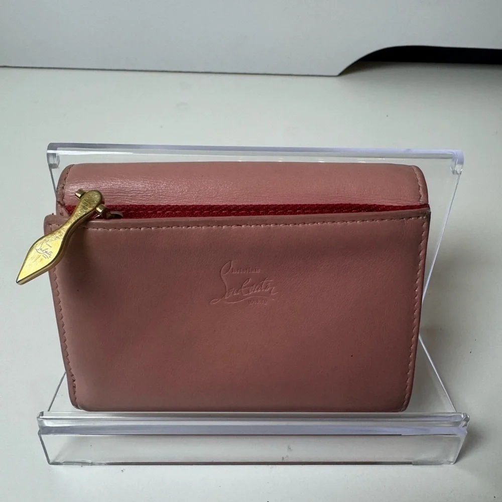 Christian Louboutin Women’s Calfskin Spiked Pink Macaron Mini Wallet